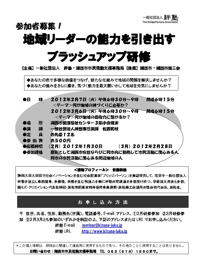 2/7 3/6 「地域リーダーの能力を引き出すブラッシュアップ研修」